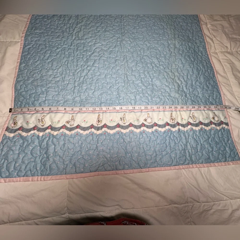 Adorable Pink and Baby Blue Quilted Bunny Trim Baby Blanket
